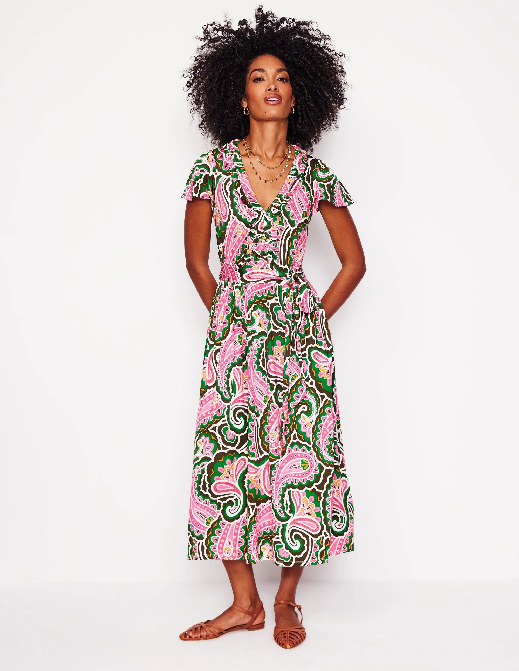 Nicola Jersey Tea Dress-Multi, Scallop Paisley Event Perfect Comfy and Relaxed