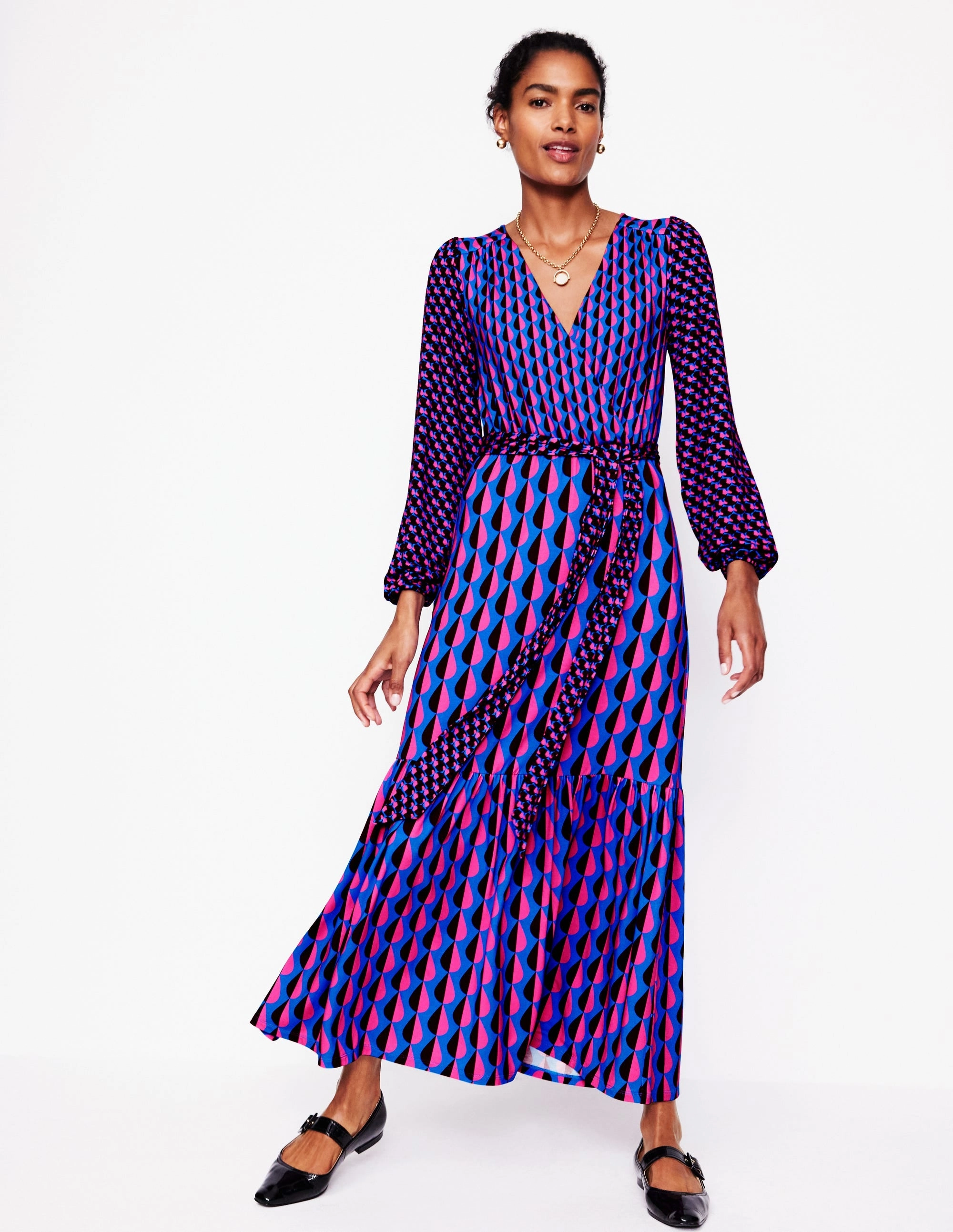 Ophelia Wrap Midi Jersey Dress-Multi, Raindrop Geo Work Look Fashionable Wear
