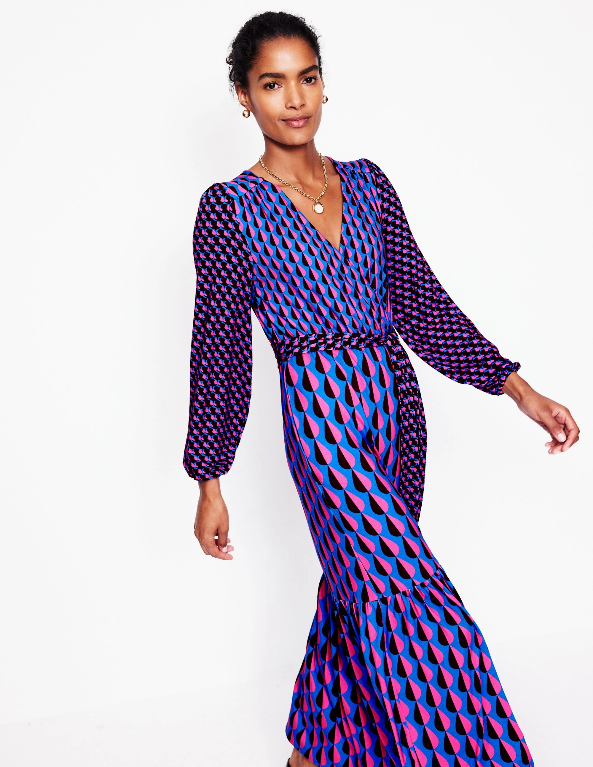 Smart Tones Ophelia Wrap Midi Jersey Dress-Multi, Raindrop Geo