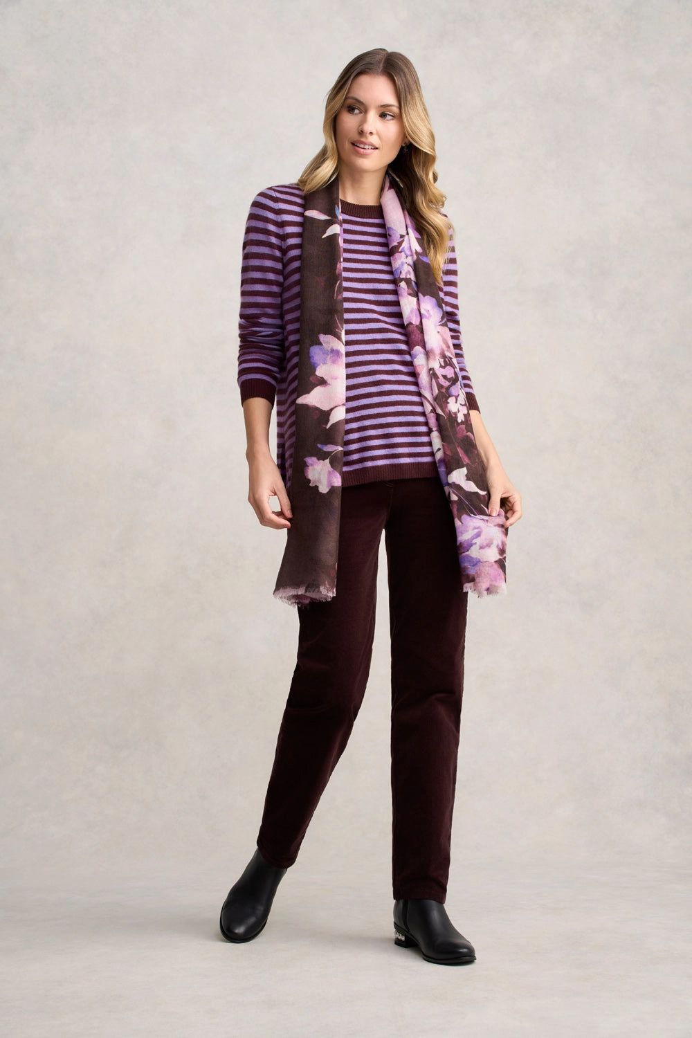 Cashmere Blend Crew Neck Jumper - Violet Stripe Breathable mesh panel
