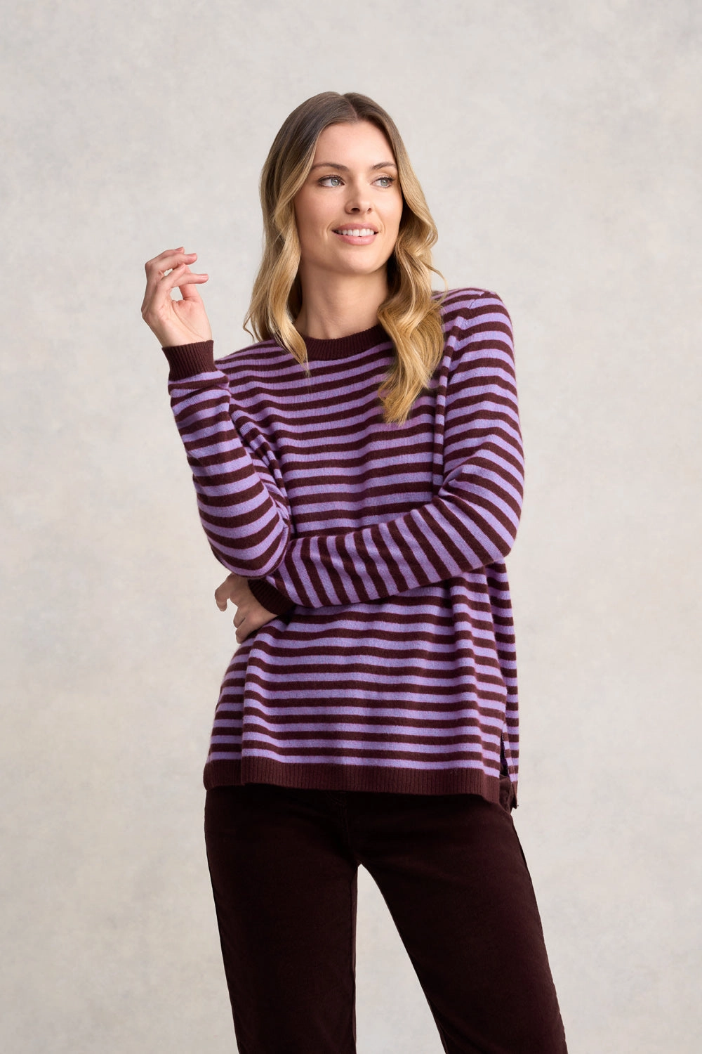 Workout Apparel Cashmere Blend Crew Neck Jumper - Violet Stripe