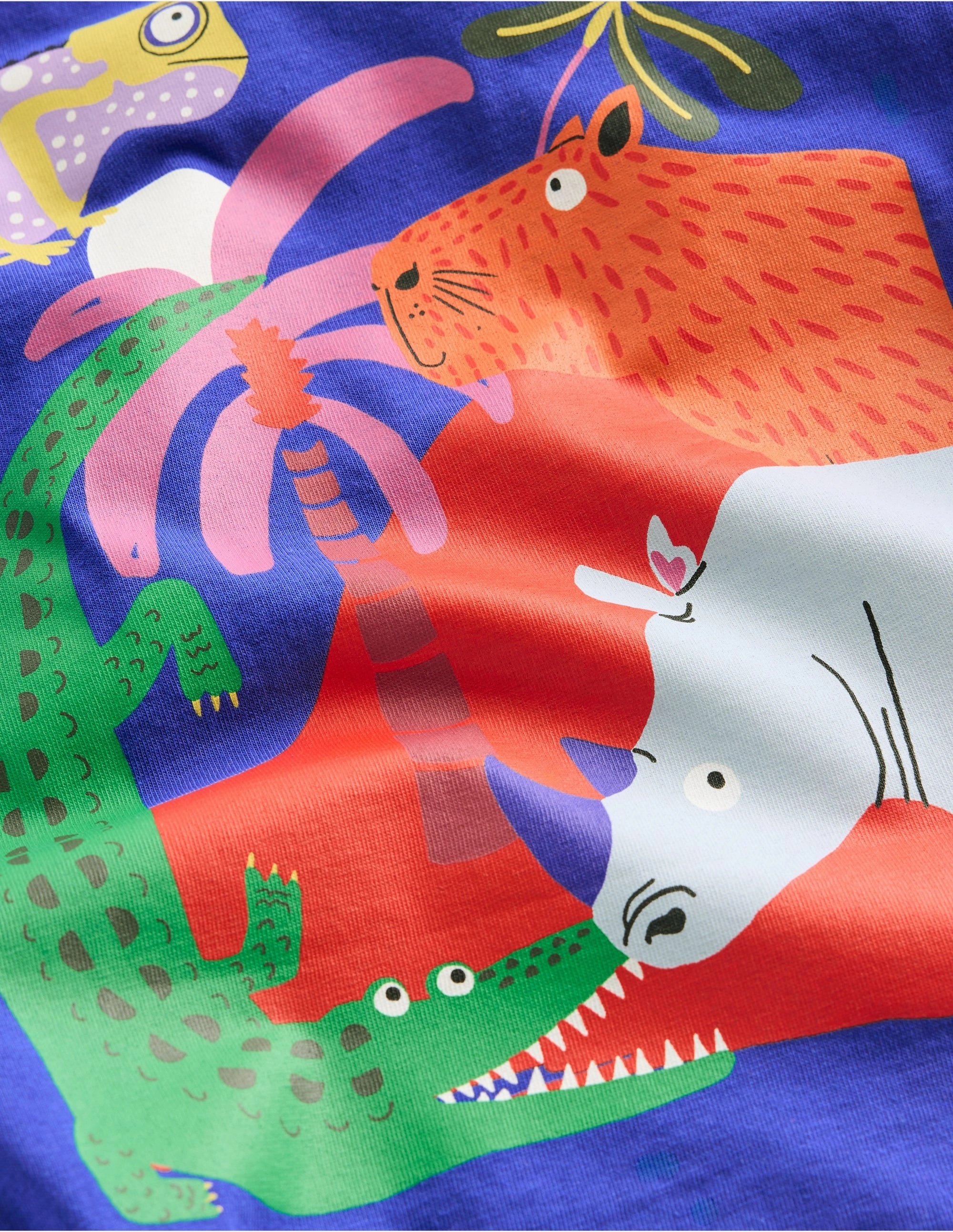 Fashion Top Versatile Option Front & Back Printed T-shirt-Bright Blue Jungle Animals