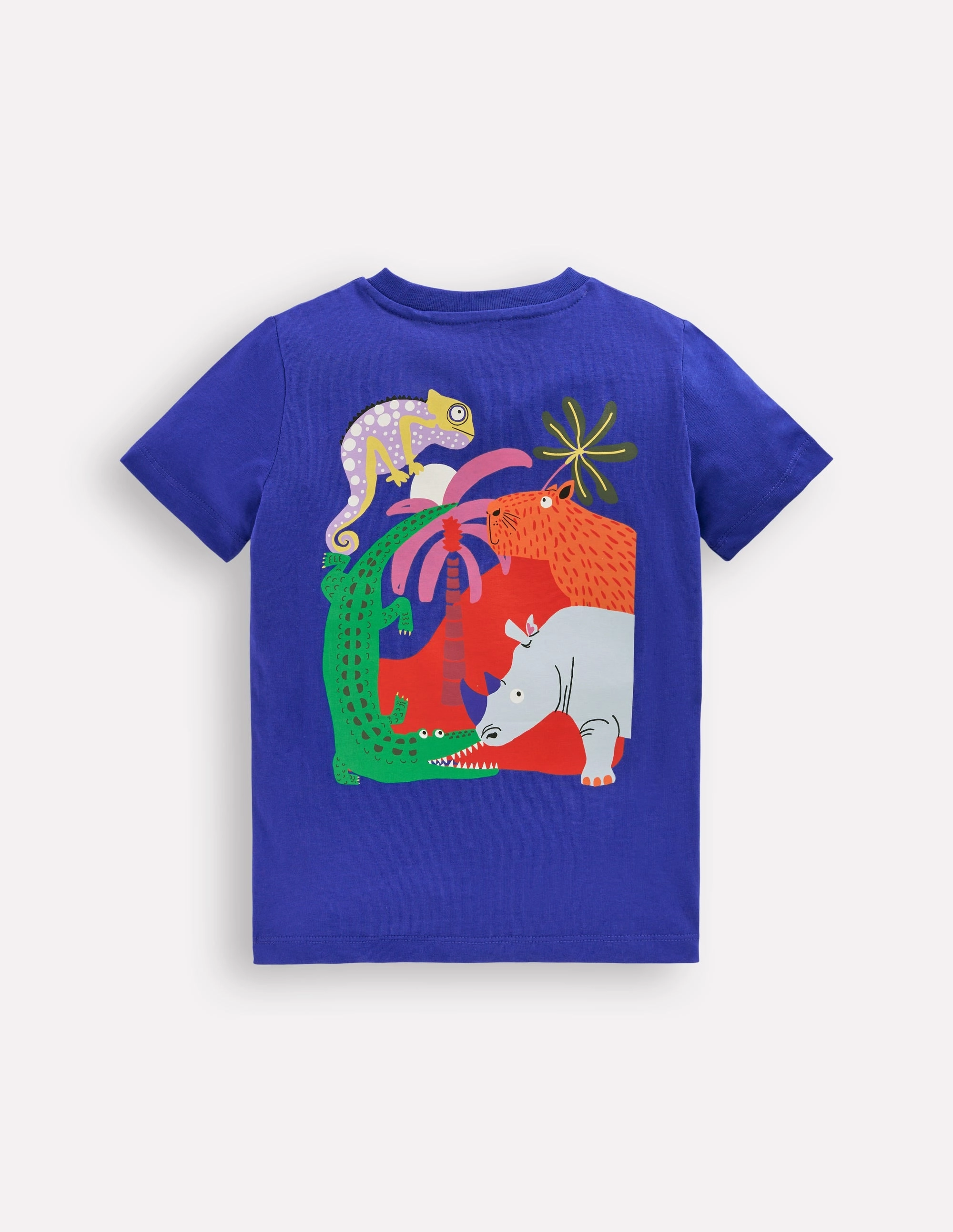 Cozy Stretch Fit Easy-to-Style Top Front & Back Printed T-shirt-Bright Blue Jungle Animals