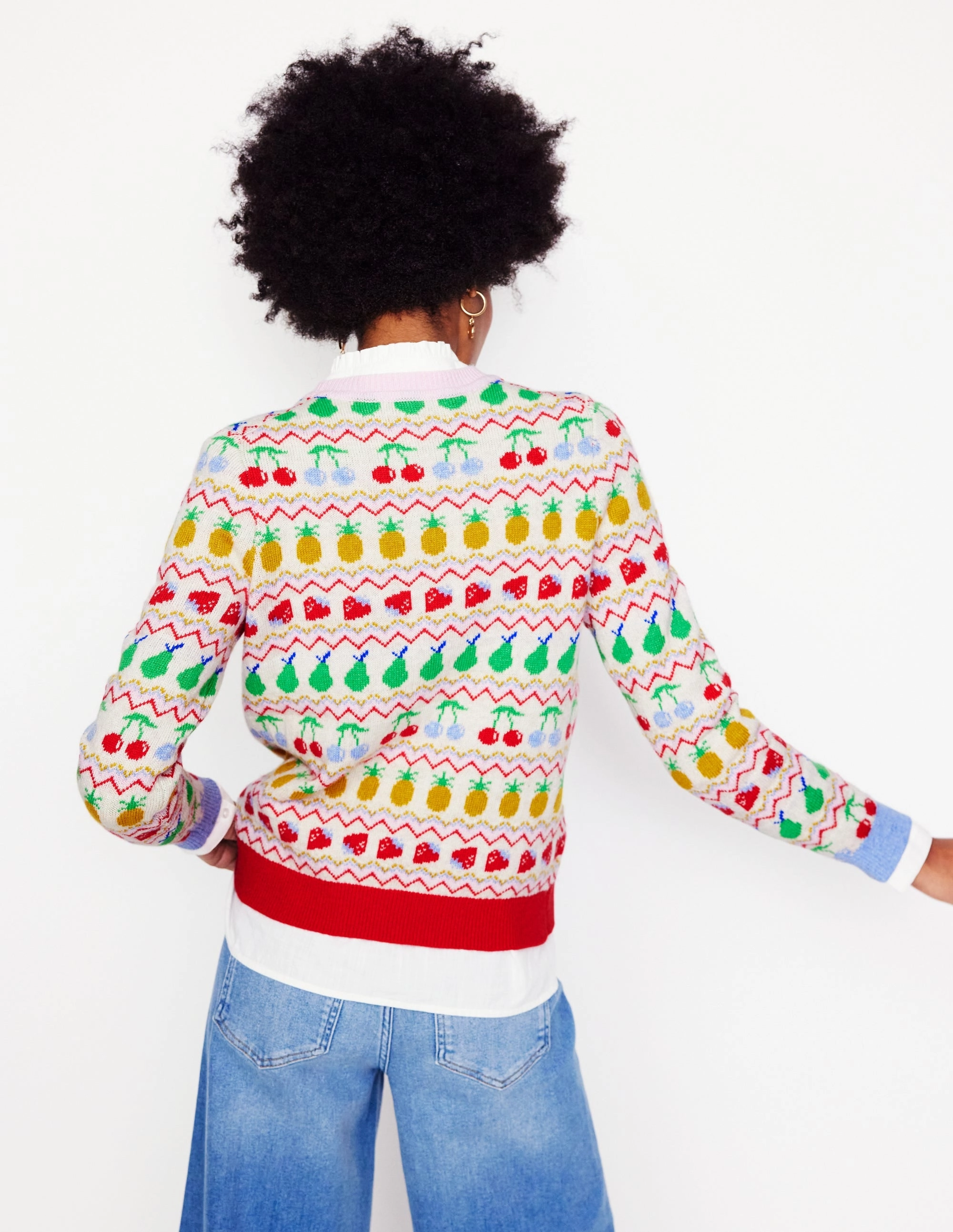 Edie Fair Isle Jumper-Ecru Marl, Fruit HandLinked Seams Casual Cool