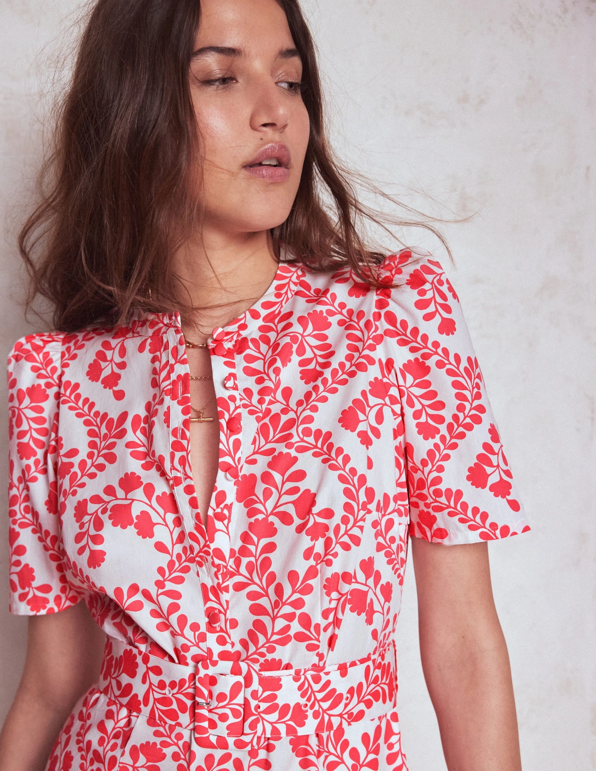 Side Ruching Kate Puff Sleeve Belted Dress-lvory, Vine Silhouette