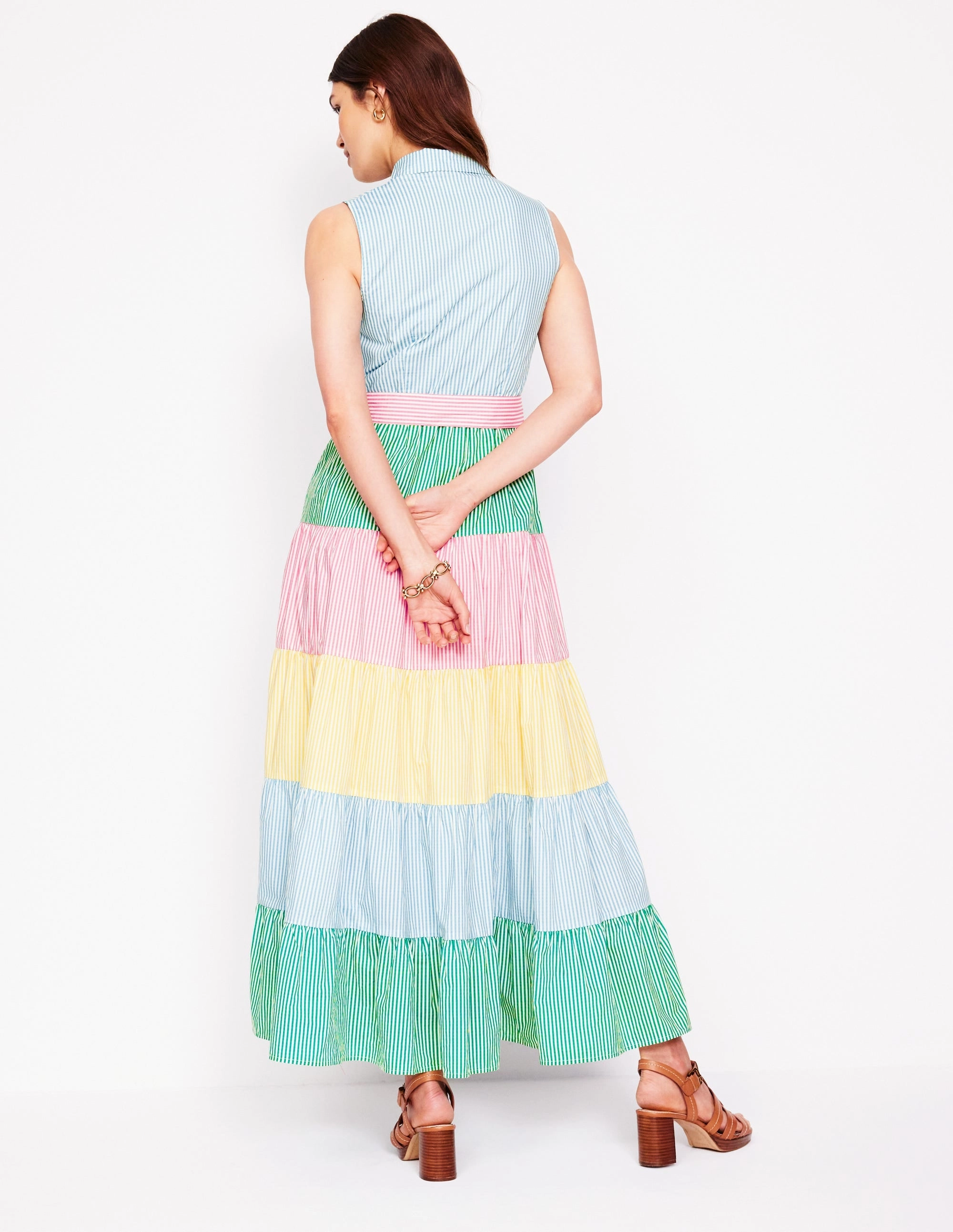 Multi Tiered Shirt Dress-Duck Egg Blue Stripe Body Ease