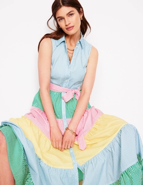 Multi Tiered Shirt Dress-Duck Egg Blue Stripe Soft Balance