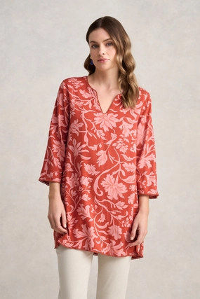 Trim Detail Kaftan ?C Rosewood Print Yarn Dye Stripe Comfy Layer
