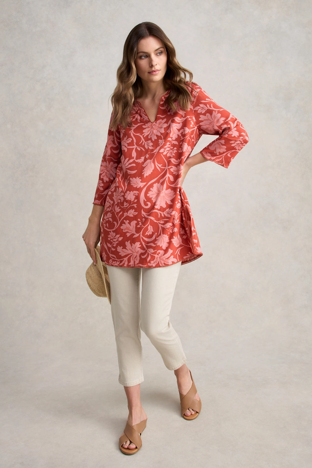 Wind Resistant Fabric Trim Detail Kaftan ?C Rosewood Print