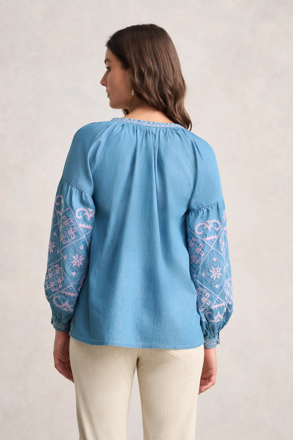 Embroidered Folk Blouse - Mid Denim Blue BlendMaterials Classic Tank