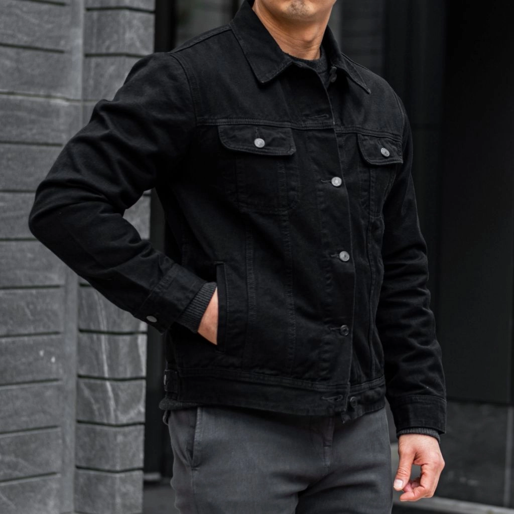 Travel Wear Denim Trucker Jacket | Pitch Black