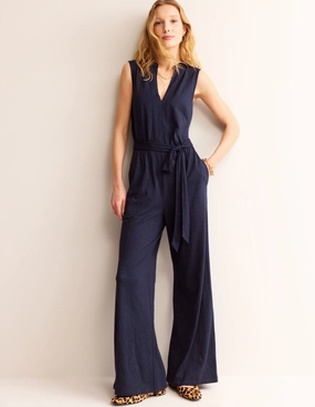 Elegant Appearance Naomi Notch Jersey Jumpsuit-Navy
