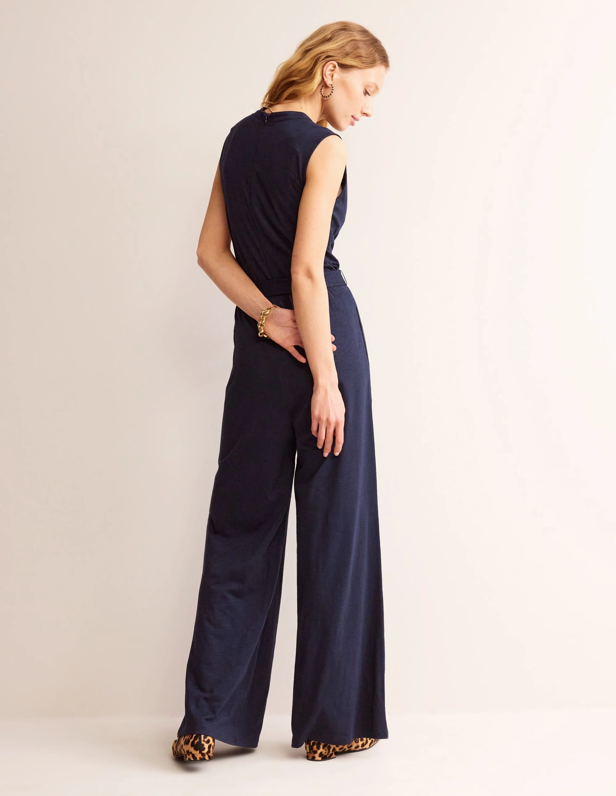 Naomi Notch Jersey Jumpsuit-Navy Fitted Design