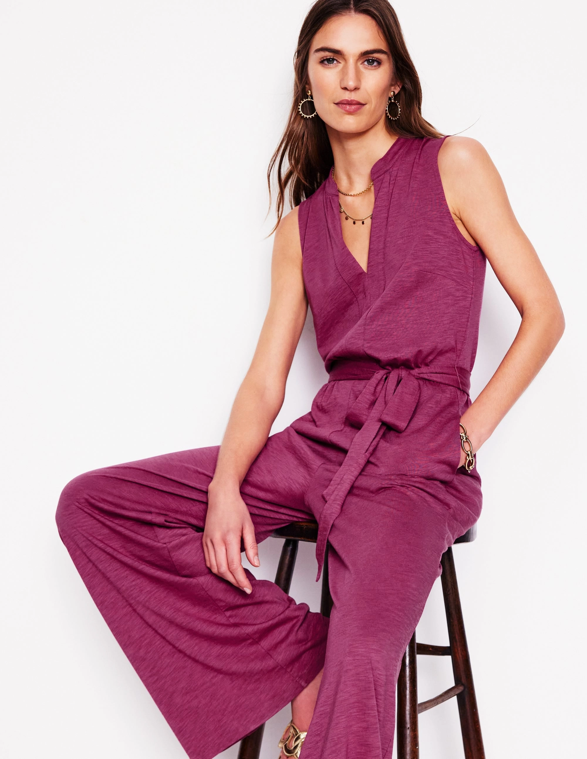 Naomi Notch Jersey Jumpsuit-Plum Purple Fashion Layers