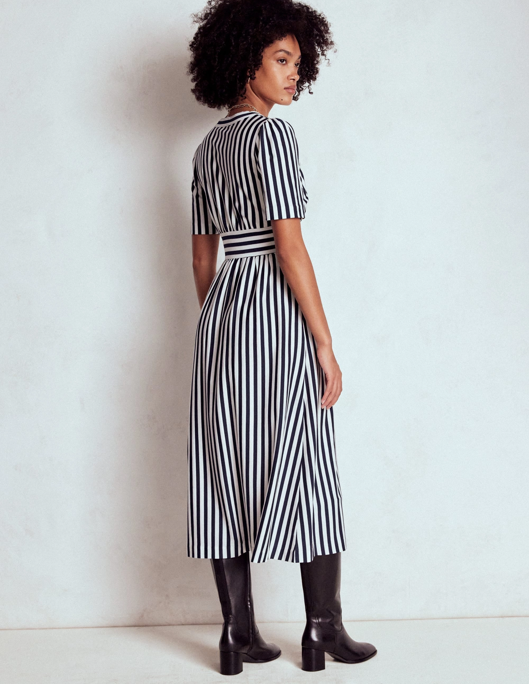 Natalia Jersey Tea Dress-French Navy, Ivory Stripe Versatile Style Eye Catching
