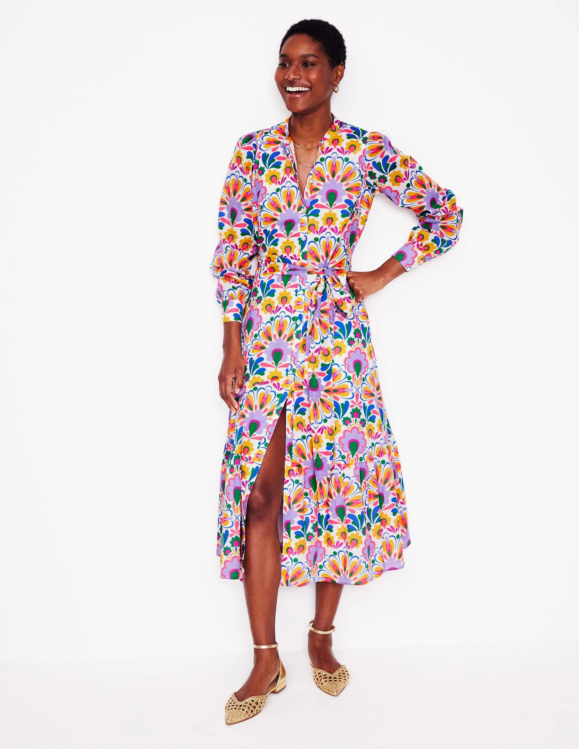 Smart Fashion Mia Tiered Shirt Dress-Ivory,  Decorative Dandelion