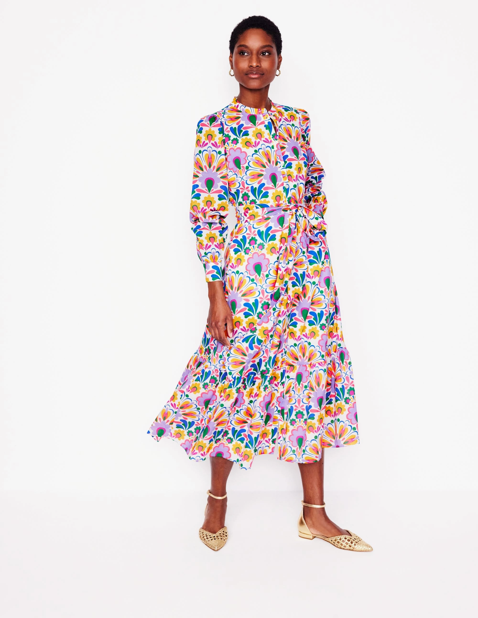 Mia Tiered Shirt Dress-Ivory,  Decorative Dandelion Trendy Vibes Seasonal Layering