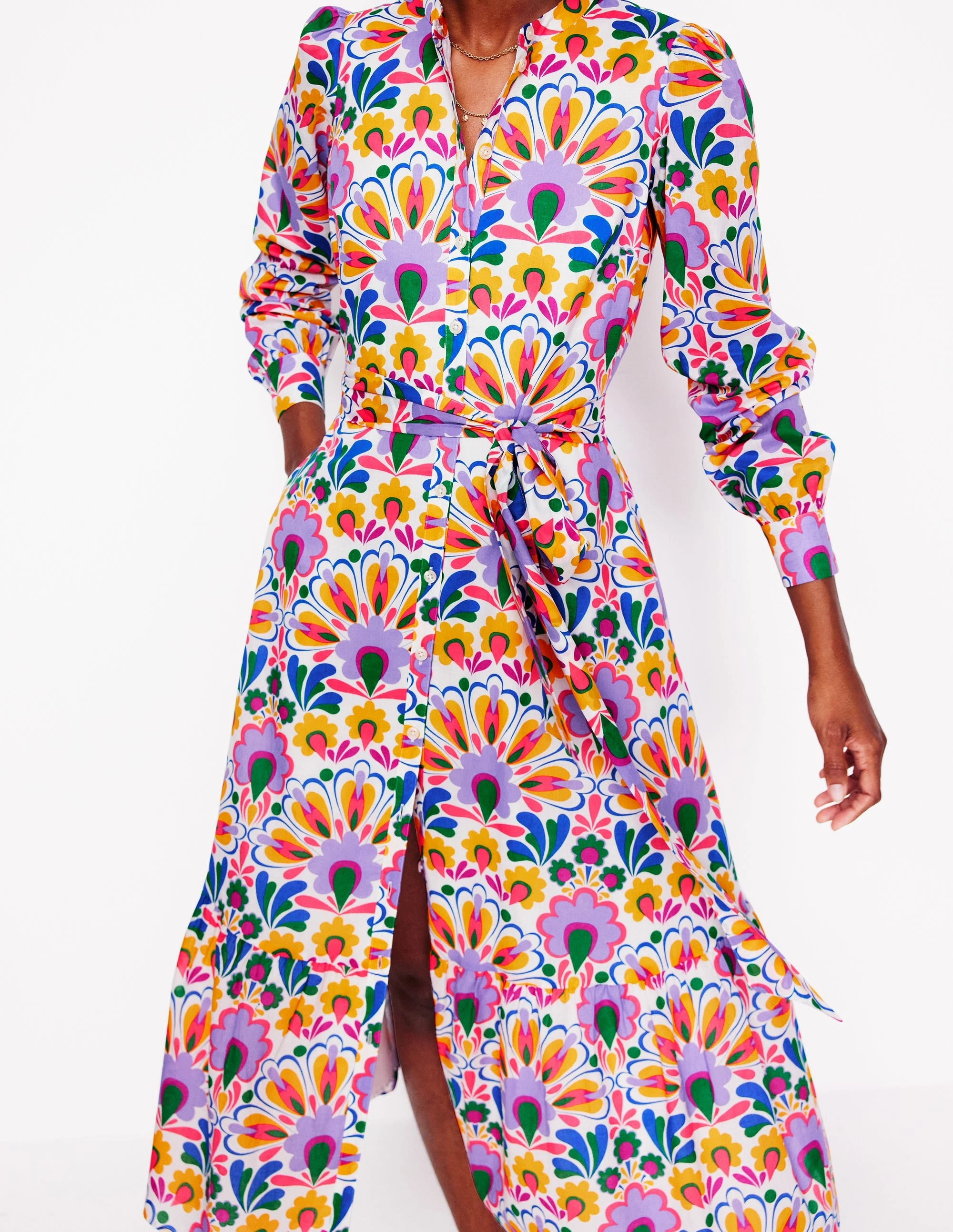 Formed Look Mia Tiered Shirt Dress-Ivory,  Decorative Dandelion