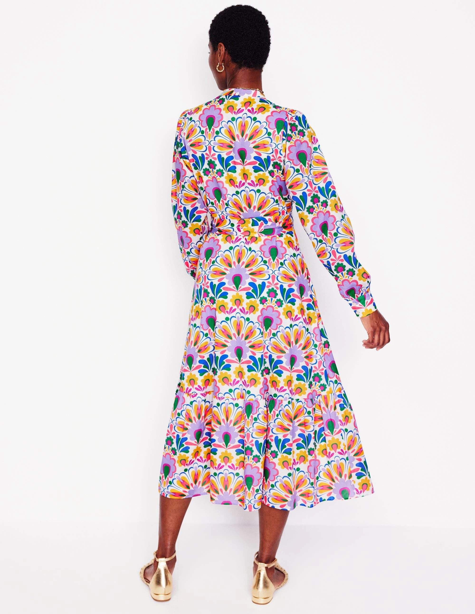 Mia Tiered Shirt Dress-Ivory,  Decorative Dandelion Timeless Energy