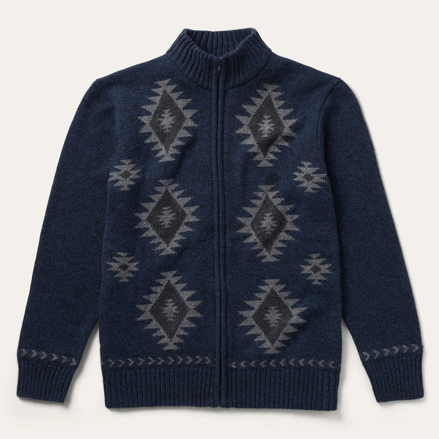 Soft Weather Wear Bonded Hemline Navy Aztec Cardigan