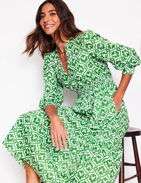 Elena Tiered Cotton Midi Dress-Paradise Green, Ivy Trellis Chill Piece
