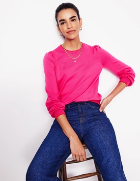 Soft touch finish Fall Walk Pru Scallop Trim Jumper-Pink Peony