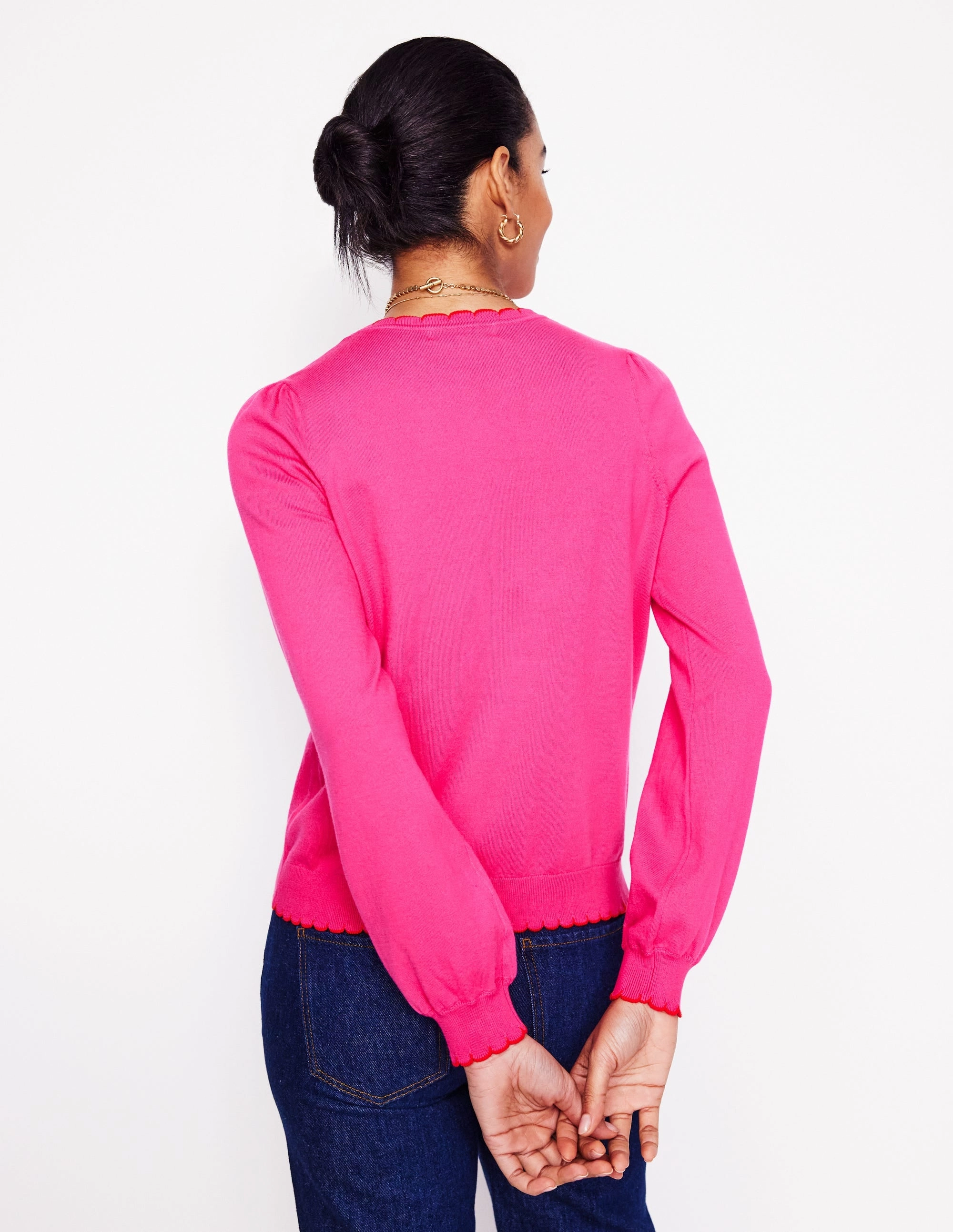 Pru Scallop Trim Jumper-Pink Peony Day Wear SheerWeight Knit