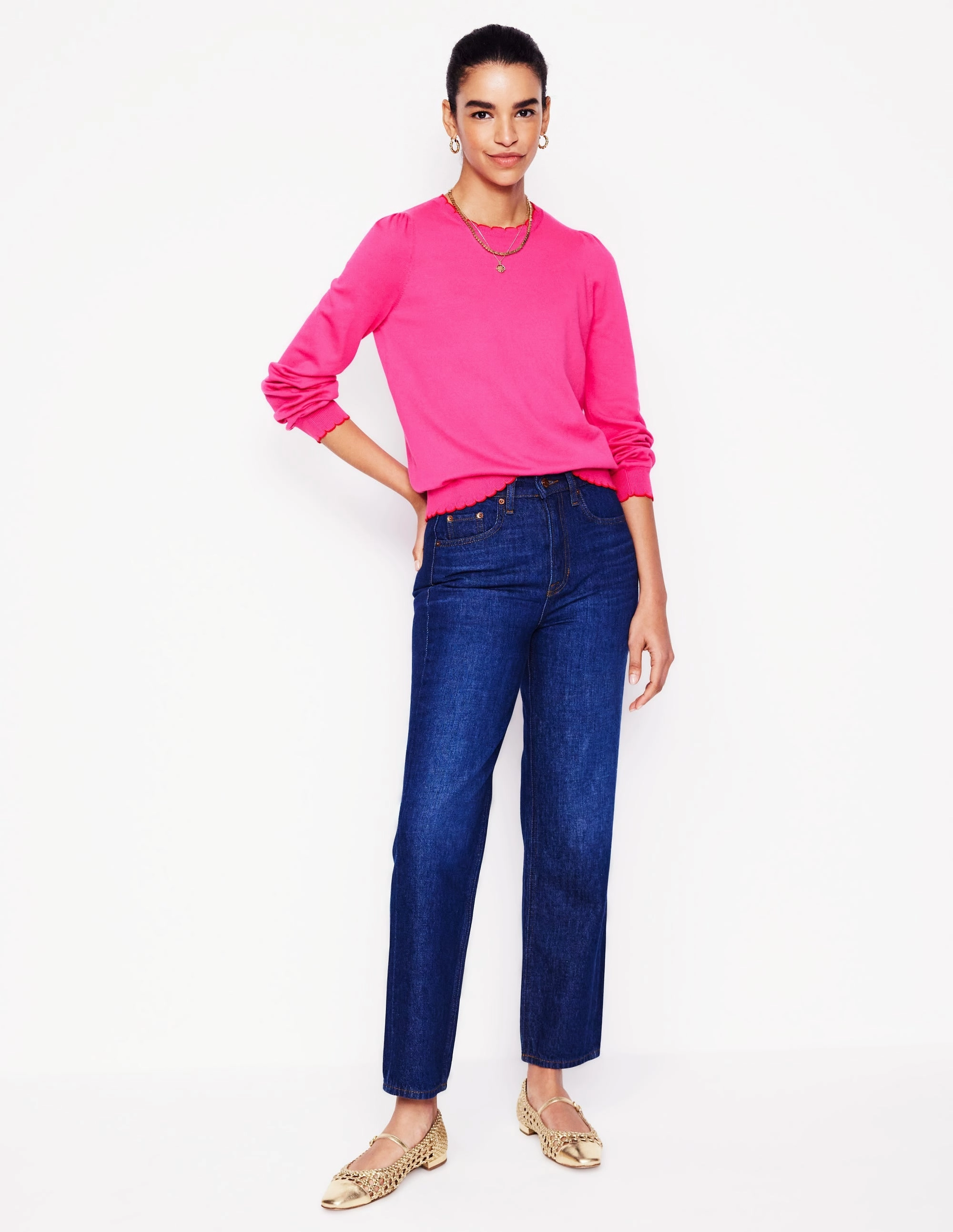 Pru Scallop Trim Jumper-Pink Peony Mood Booster
