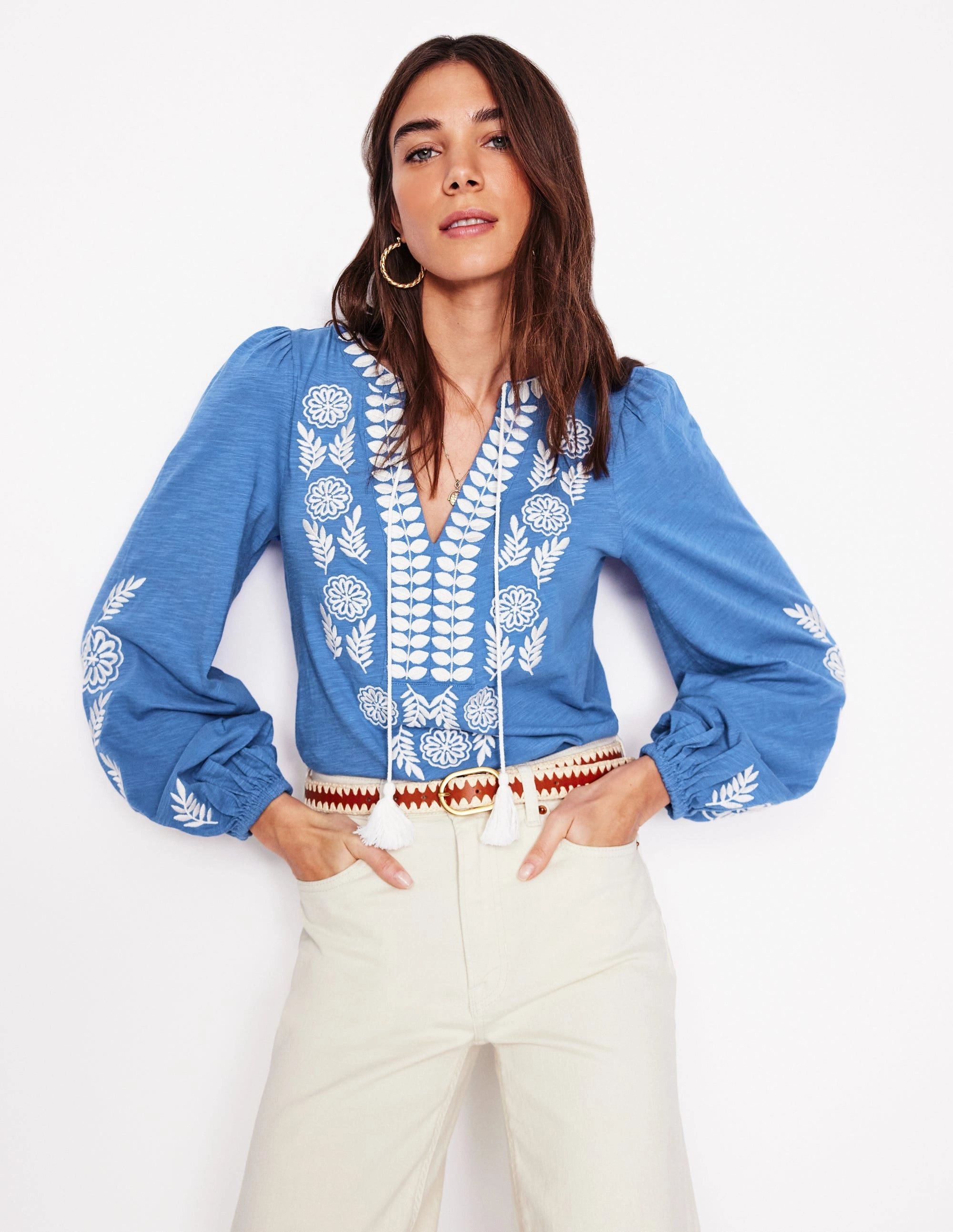 Nia Embroidered Top-Blue River Top Rated Street Smart