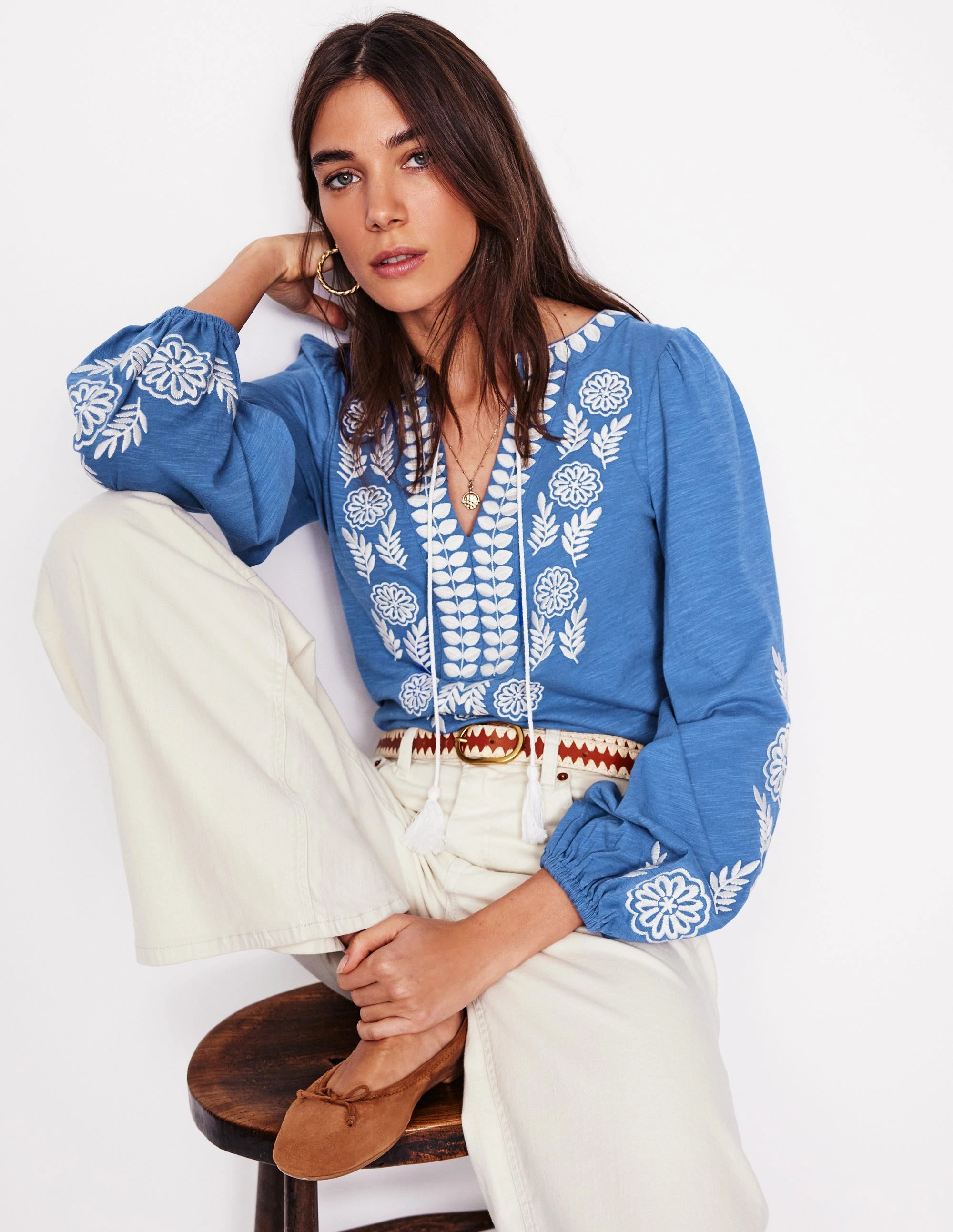 Versatile and Stylish Nia Embroidered Top-Blue River