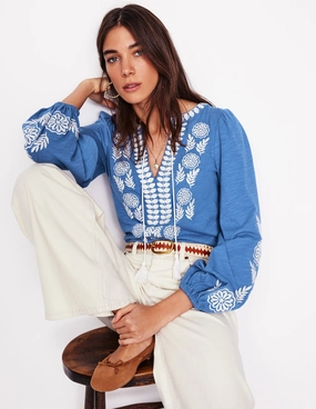 Versatile and Stylish Nia Embroidered Top-Blue River