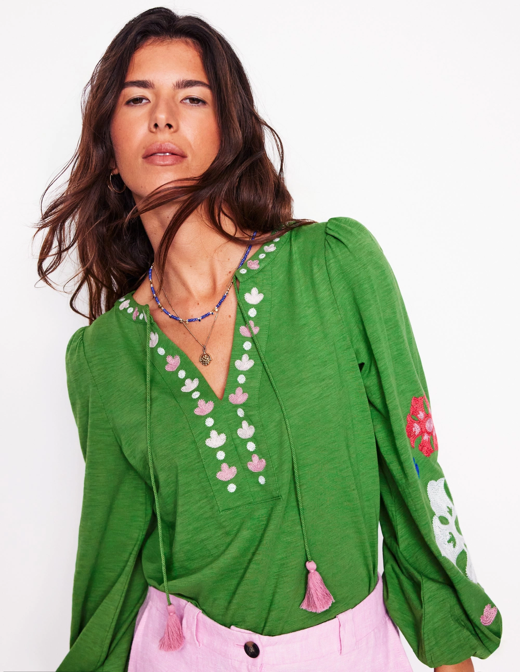Elegant Detail Nia Embroidered Top-Paradise Green