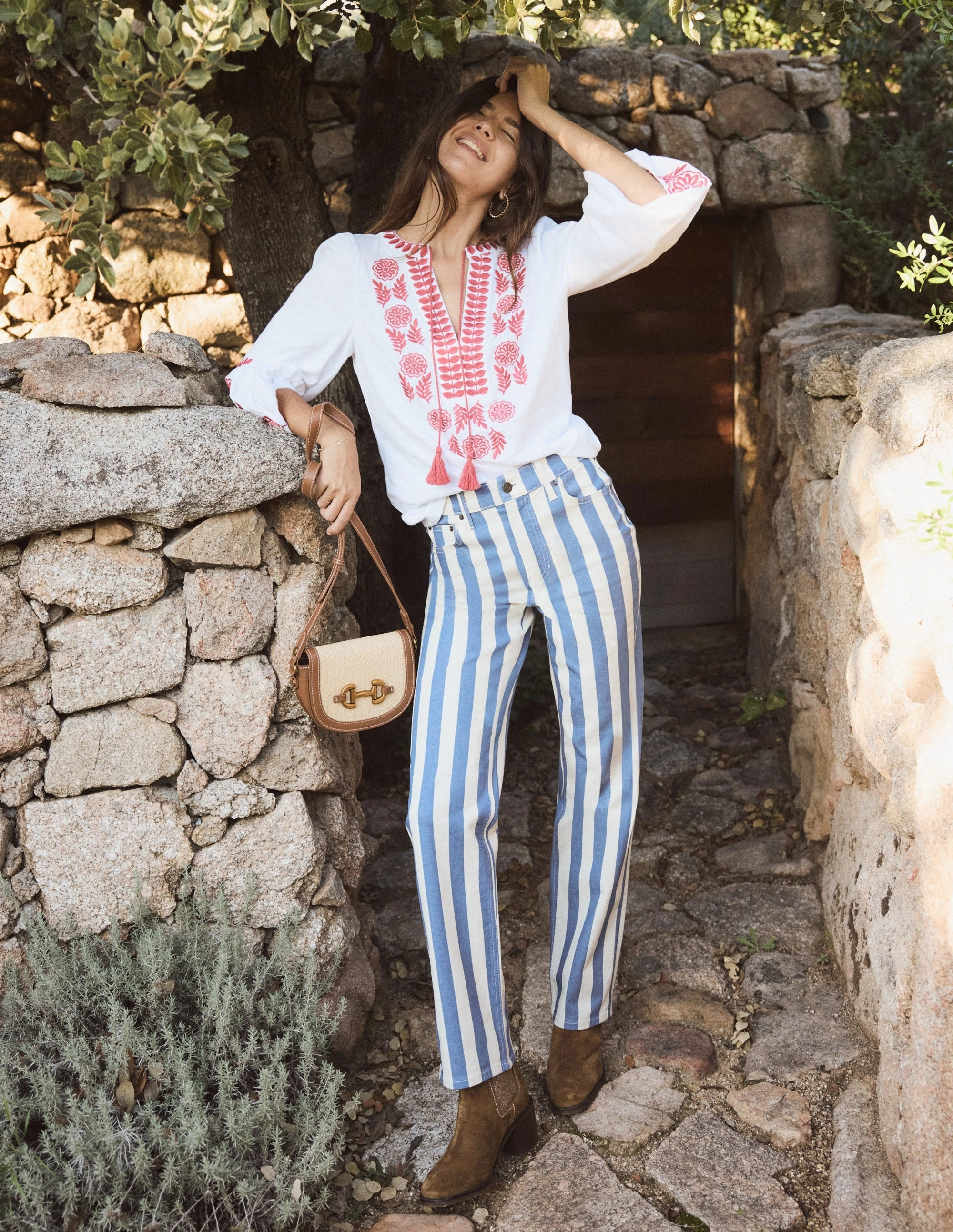 Minimalist Look Nia Embroidered Top-White, Berry Red