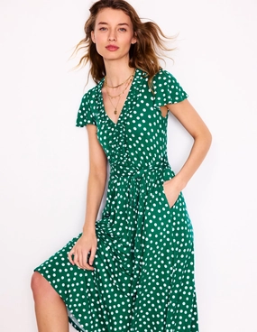 Nicola Jersey Tea Dress-Forest Grass, Painted Dot Bishop-Sleeve