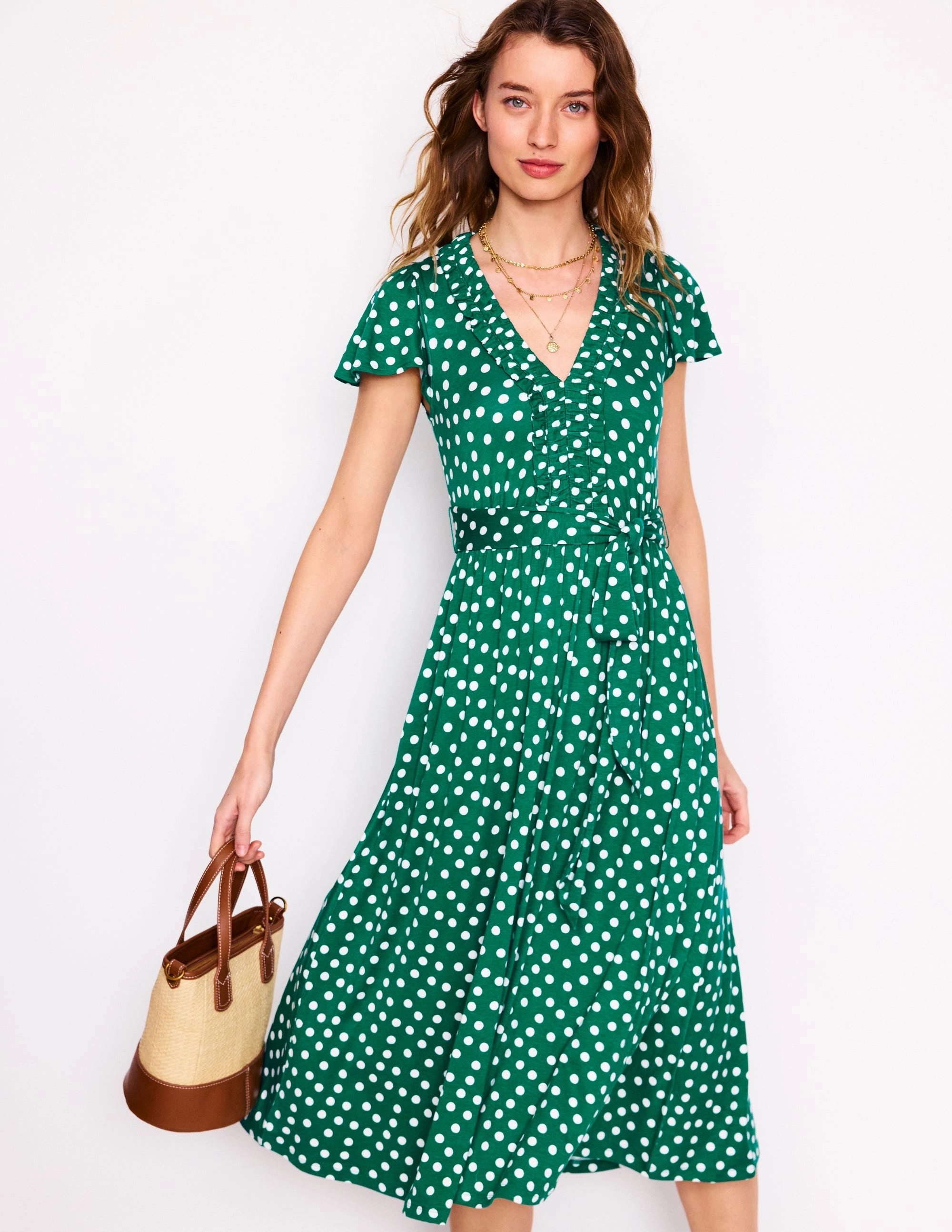 Nicola Jersey Tea Dress-Forest Grass, Painted Dot Climate-Adaptive