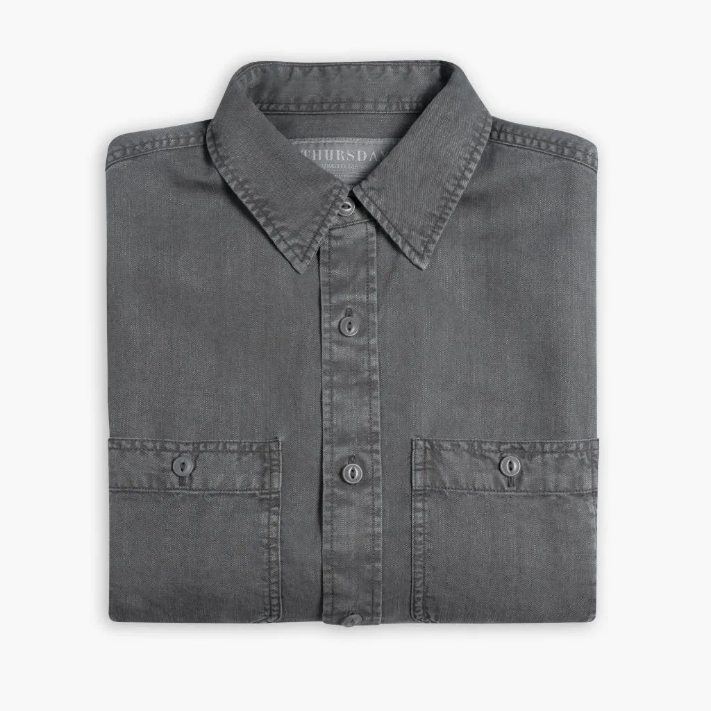 Chambray Workshirt | Charcoal Multi Layer Stitching Street Comfort