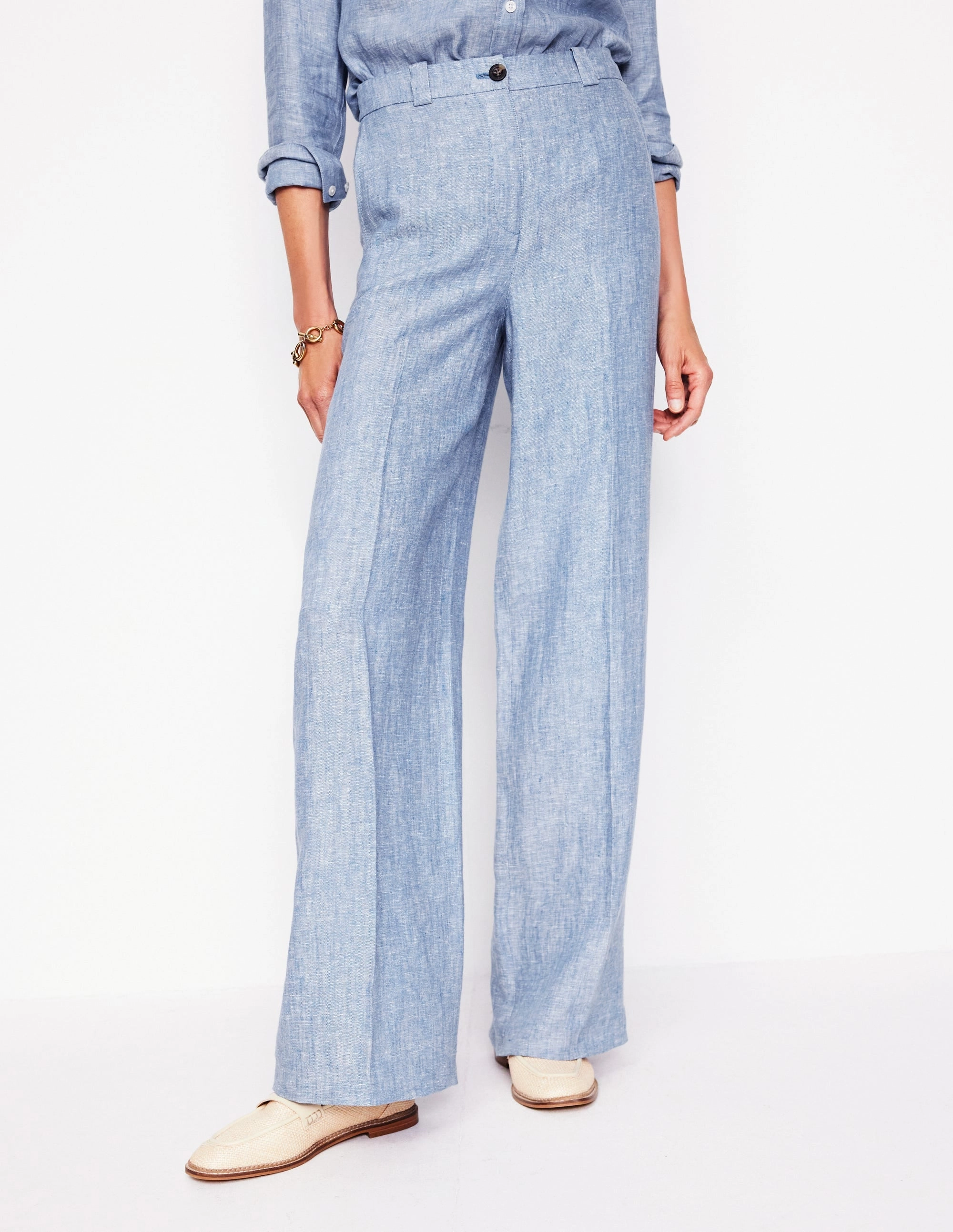 Westbourne Linen Trousers-Grey Blue Chambray Functional Design