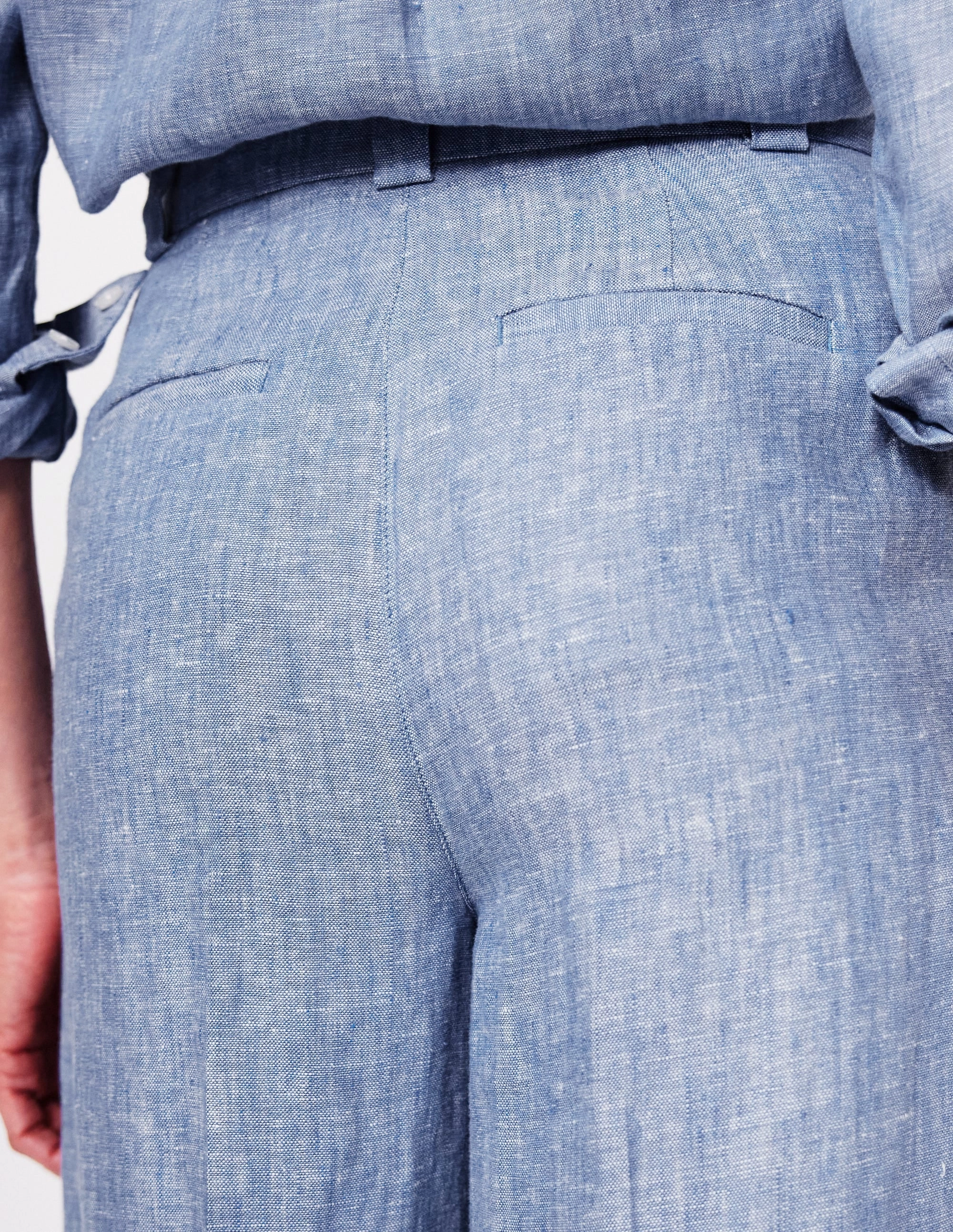 Performance Fit Westbourne Linen Trousers-Grey Blue Chambray