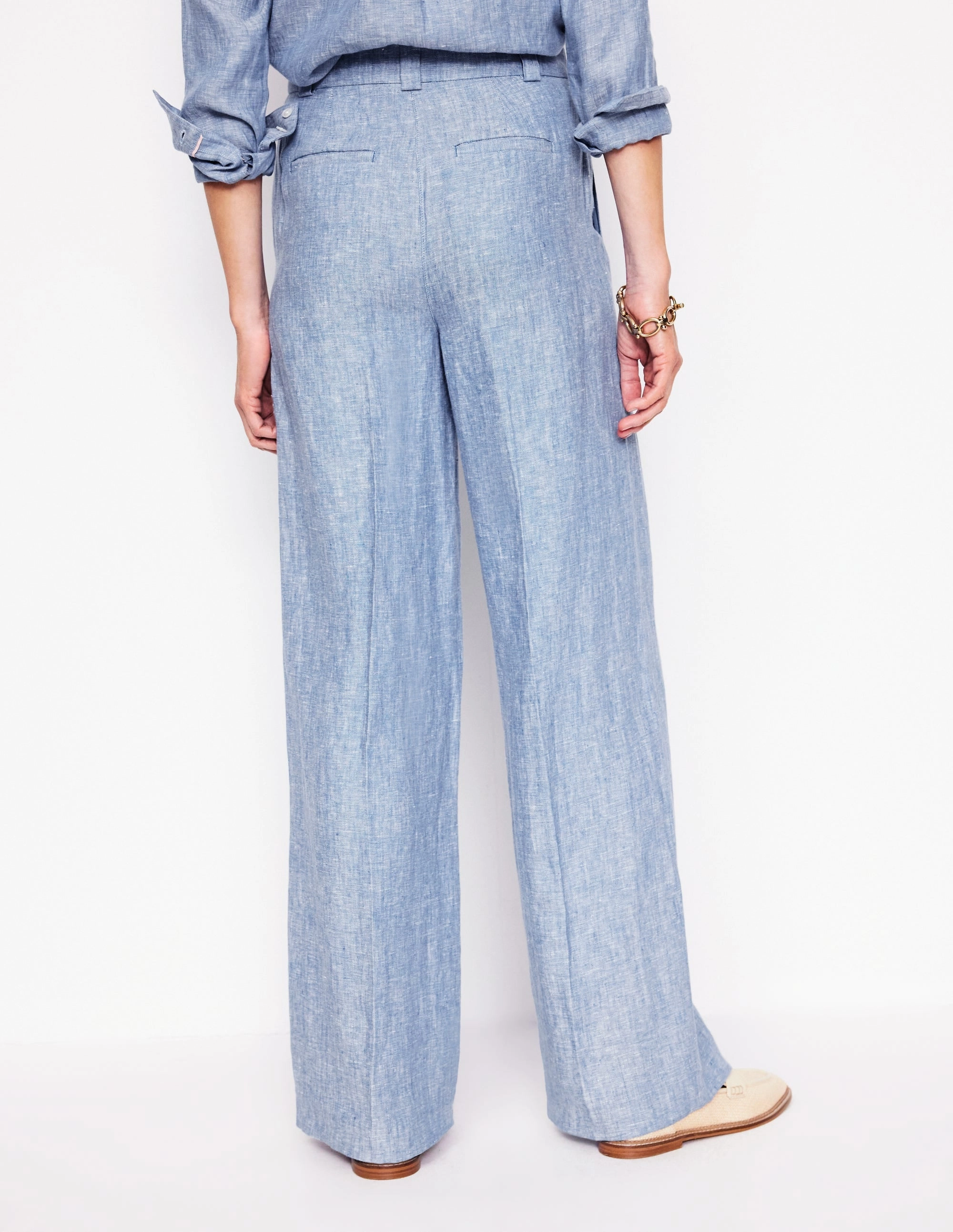 Westbourne Linen Trousers-Grey Blue Chambray High Durability Stitching Stretchable Comfort