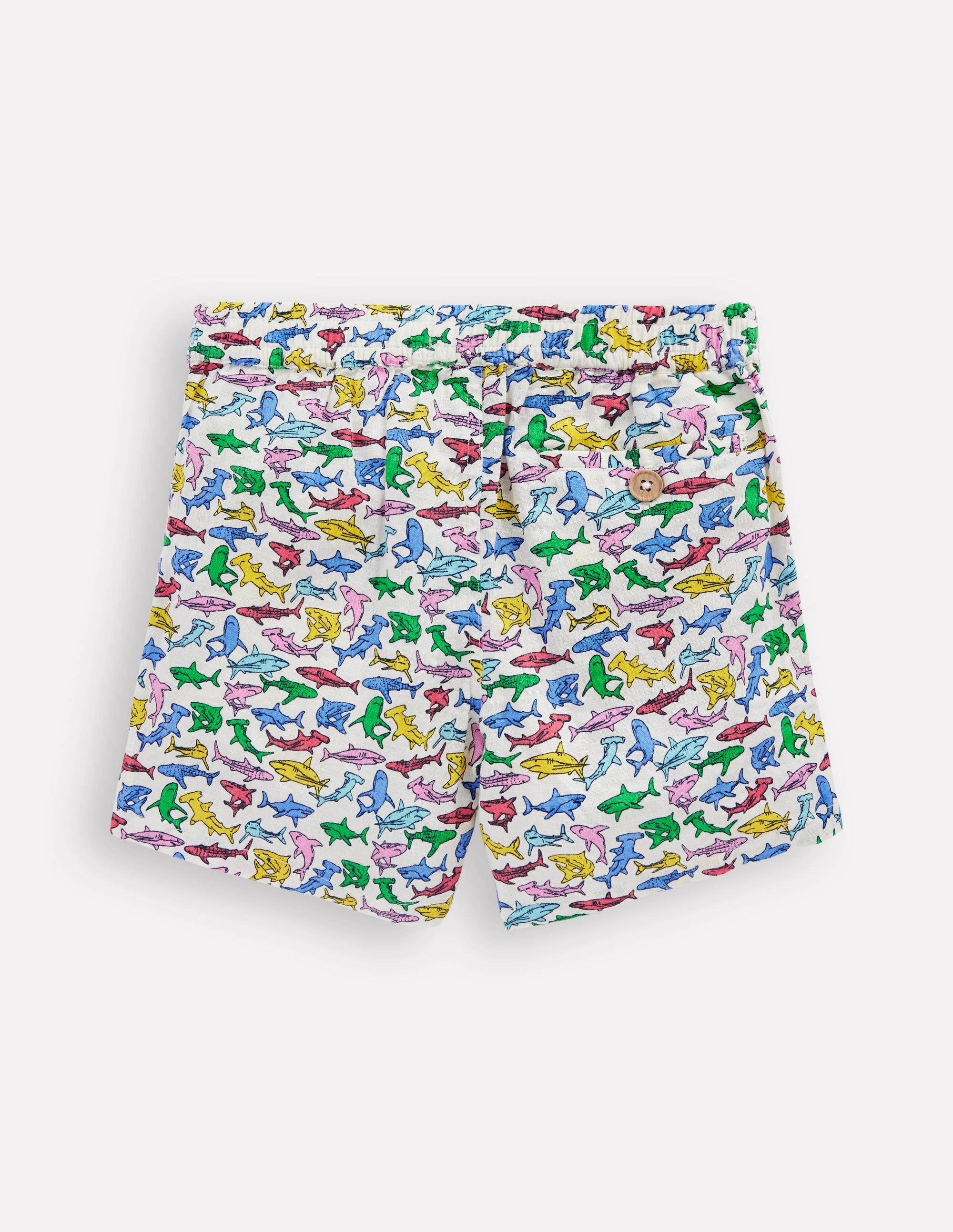 Cotton Linen Shorts-Multi Micro Sharks Motion Ready