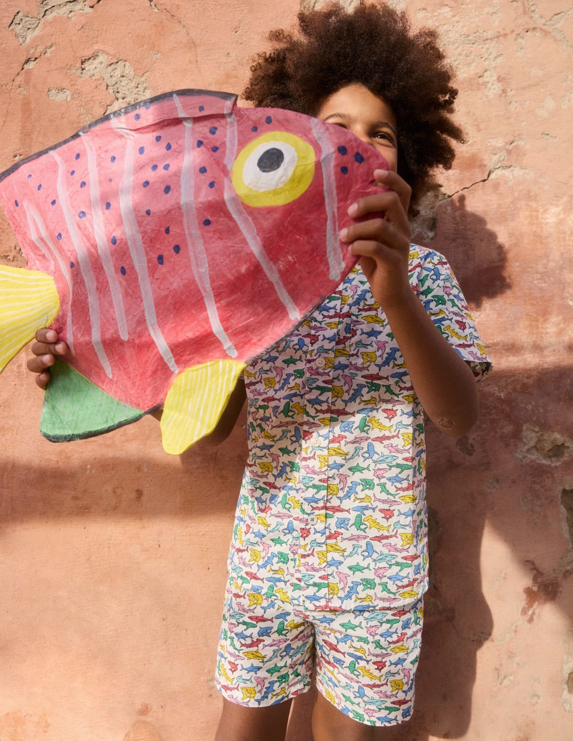 Elastic Waistband Design Cotton Linen Shorts-Multi Micro Sharks