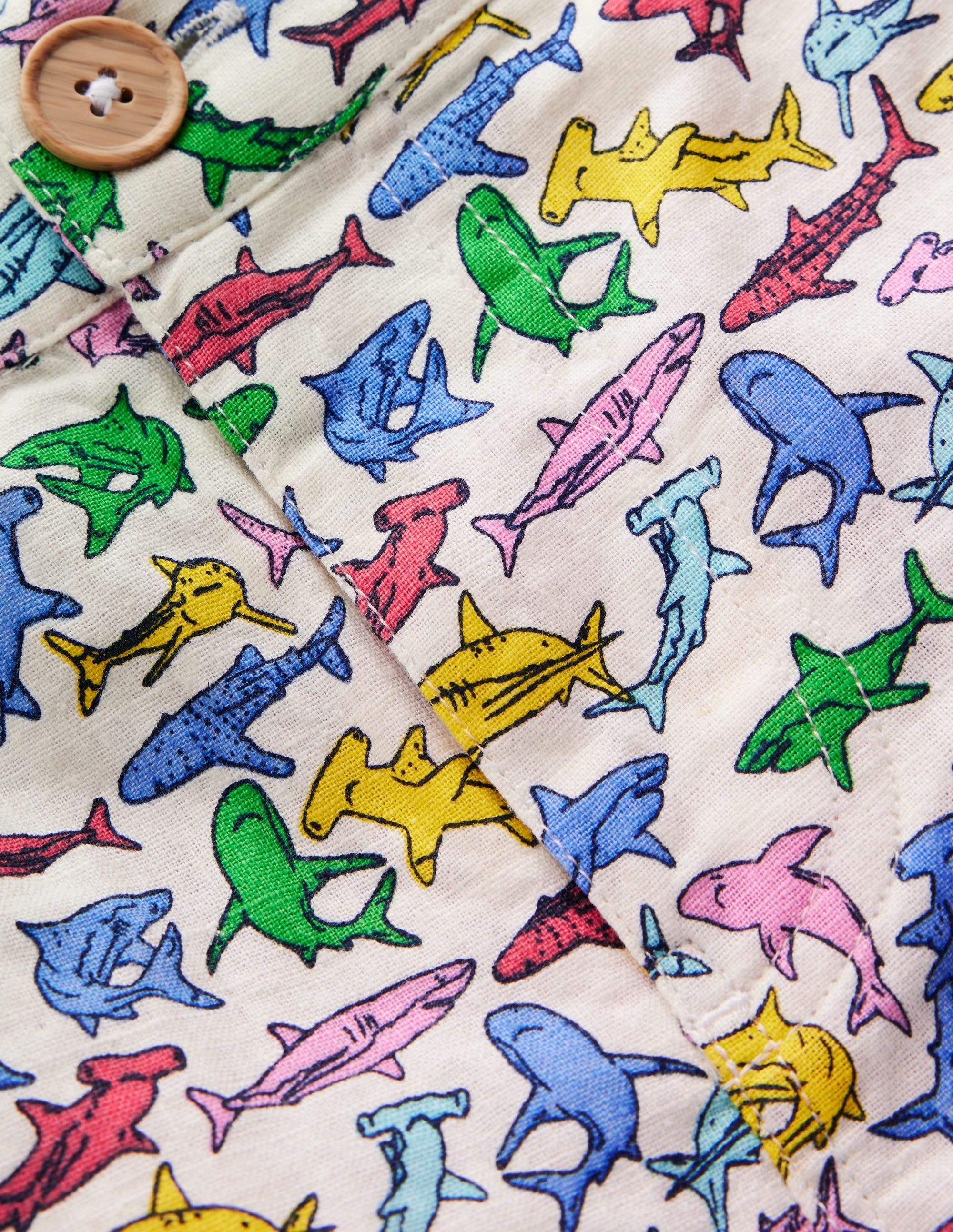 Cotton Linen Shorts-Multi Micro Sharks Recycled Polyester