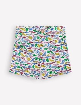 Relaxed Fit GussetDesign Cotton Linen Shorts-Multi Micro Sharks