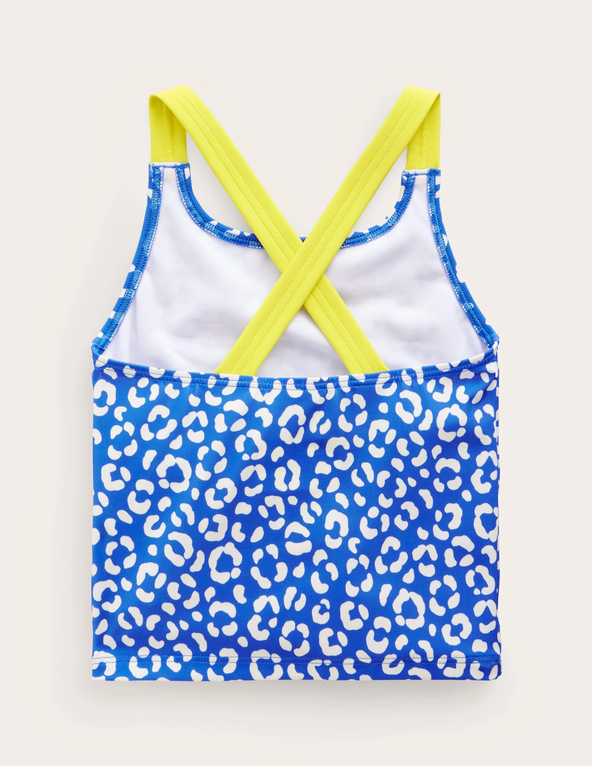 Durable Elastic Edging Cross Back Tankini Top-Blue Leopard