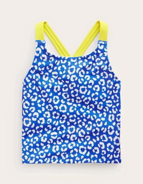 Glamorous Style Cross Back Tankini Top-Blue Leopard