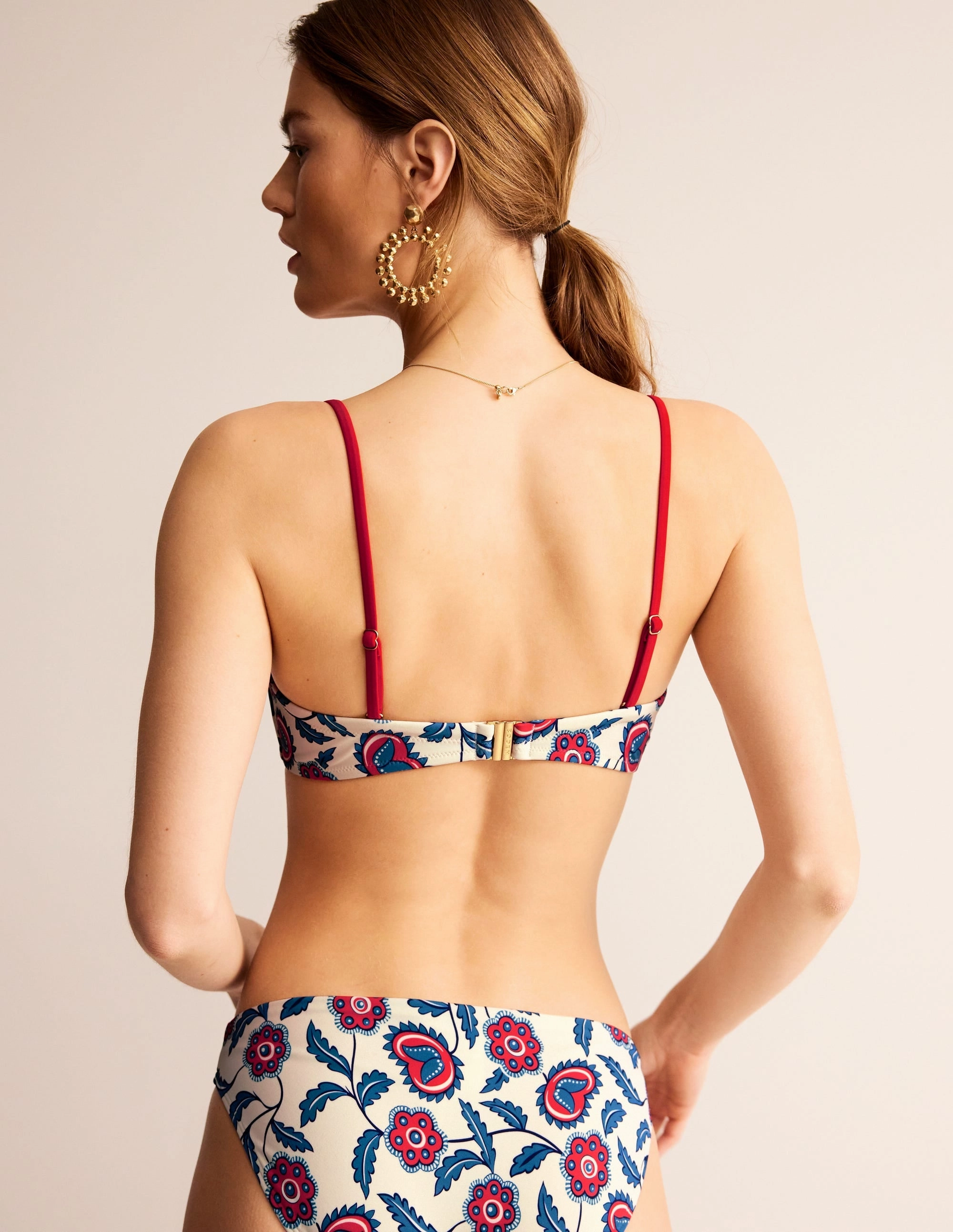 Rhodes Cup-Size Bikini Top-Ivory, Floret Vine Sheer-Coverup Lightweight Compression