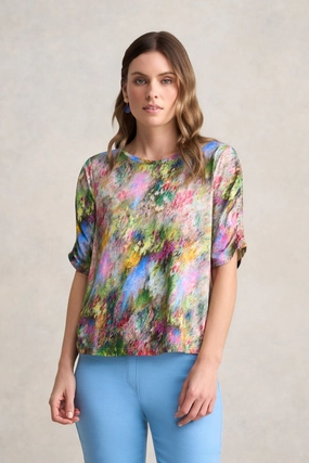 Ruched Sleeve T-Shirt ?C Meadow Print Fashionable Tank wrinkle free finish