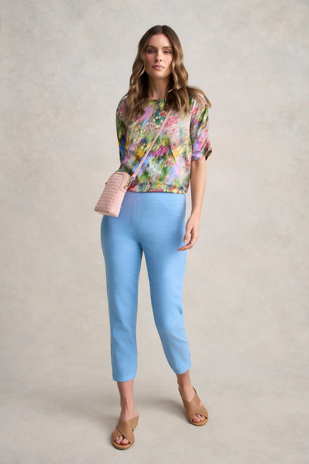 Ruched Sleeve T-Shirt ?C Meadow Print Sport Top