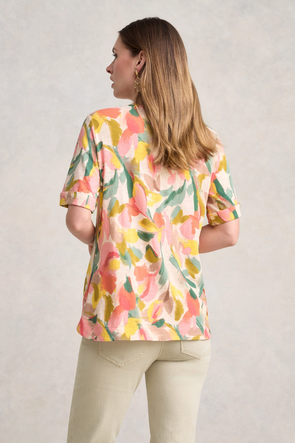 Printed V-Neck T-Shirt - Abstract Print Reinforced Seams