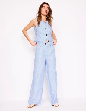 Dulwich Linen Trousers-Kingfisher Blue Fine Stripe QuickDryTech Fashion Fit